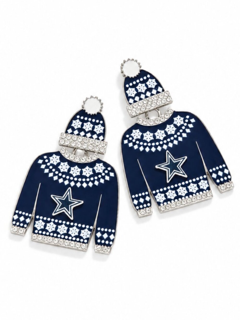 NWT BaubleBar Dallas Cowboys Christmas Sweater Dangle Earrings Navy Silver